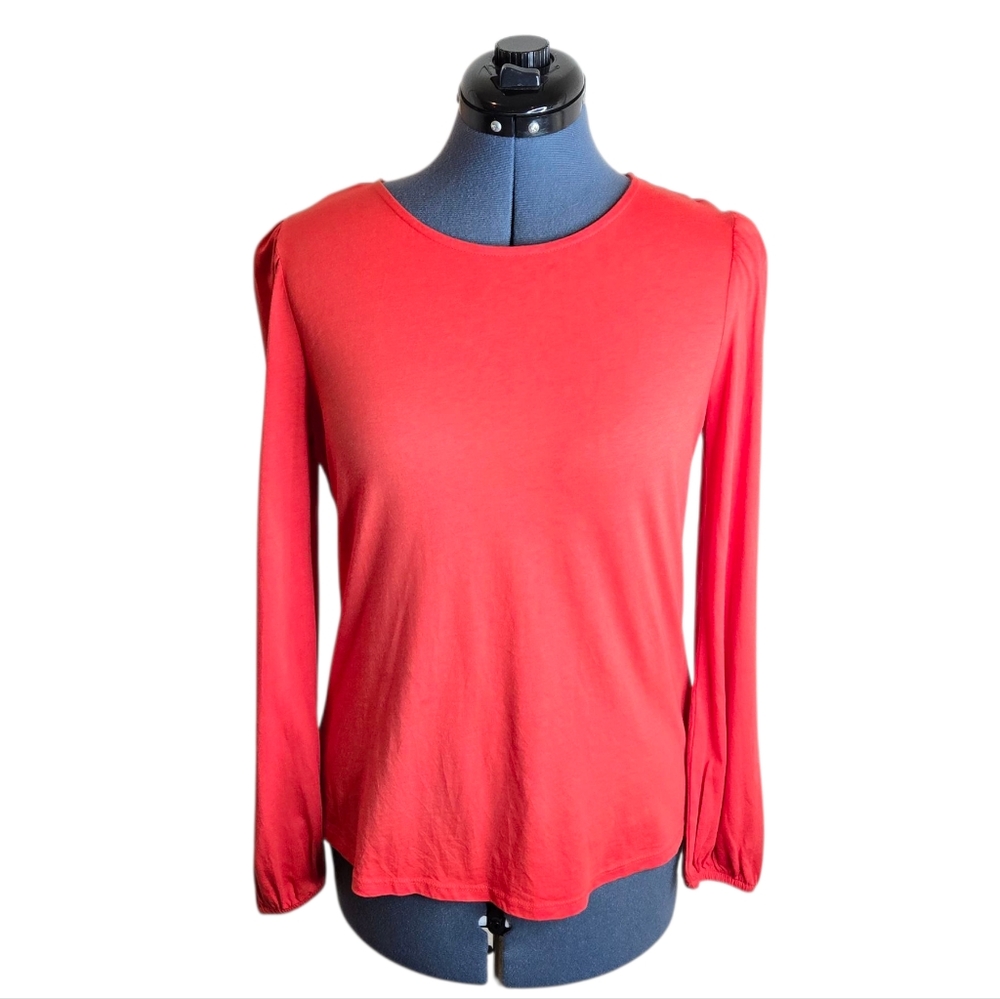 Boden Orange Red Elastic Cuff Puff Long Sleeve Round Neck Top Size 8